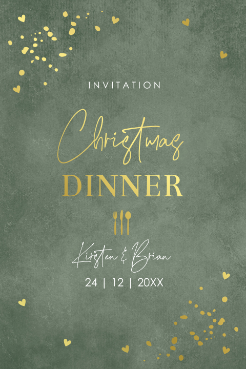 Kerstdiner uitnodiging groen goudfolie