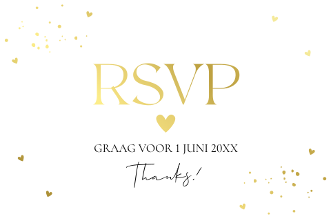 RSVP kaartje huwelijk wit met goudfolie