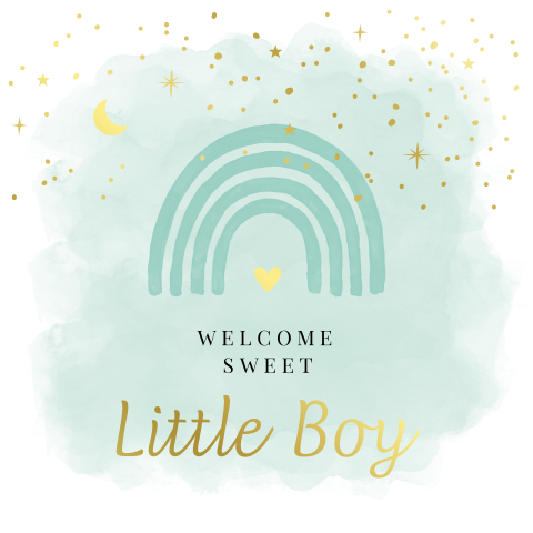 Felicitatie geboorte zoon baby jongen regenboog mintgroen  goudfolie