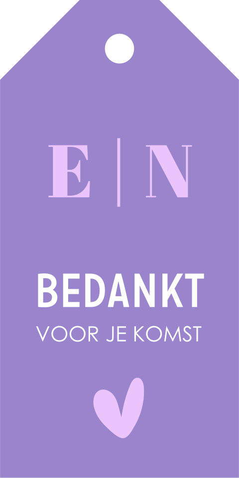 Bruiloft labeltjes paars initialen | 18 stuks
