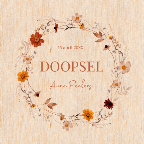 Doopkaart meisje bloemen echt hout