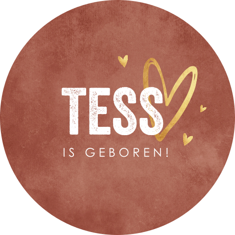 Raamsticker geboortekaartje roestbruin hartjes goudlook rond