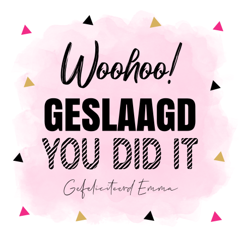 Felicitatie kaart geslaagd watercolour roze driehoekjes