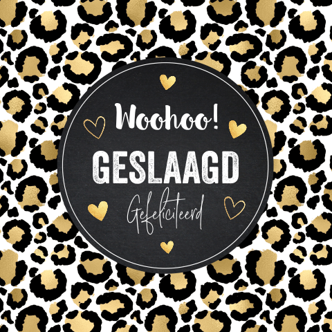 Geslaagd kaart panterprint hartjes