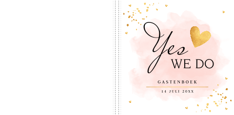 Gastenboek bruiloft watercolour roze hartjes goudlook