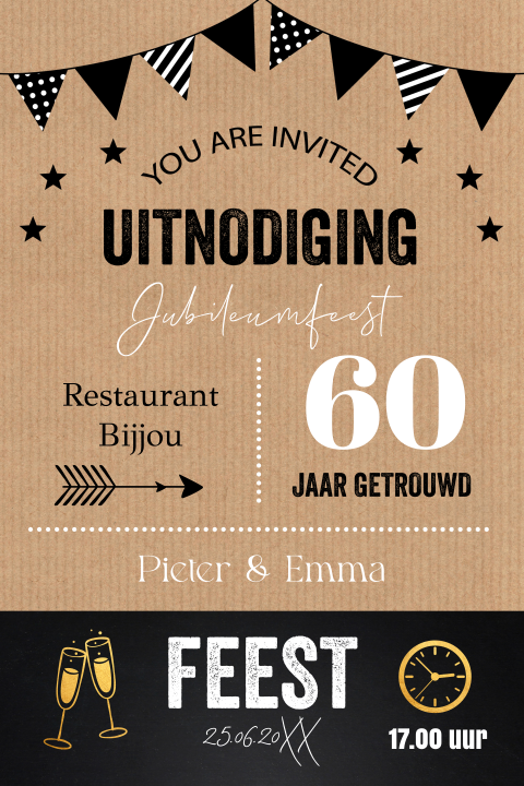 Jubileum uitnodiging 60 jaar getrouwd typografie kraft