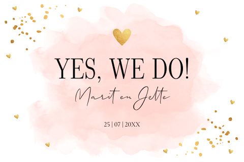 Trouwkaart rechthoekig roze watercolor goud look