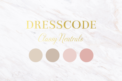 Dresscode kaartje huwelijk wit marmer look kleurenpalet