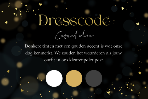 Dresscode kaartje casual chique huwelijk kleurenpalet goud