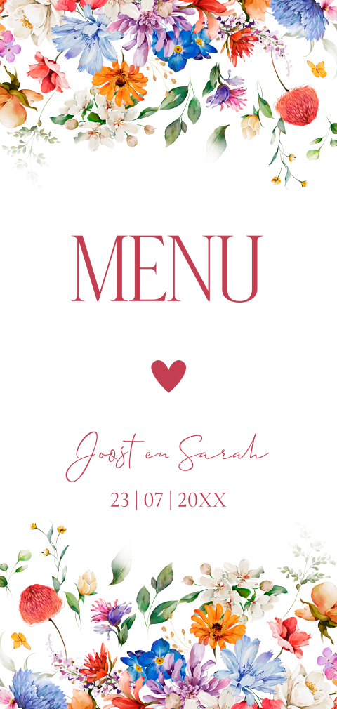 Menukaart huwelijk langwerpig Blossoming Flowers