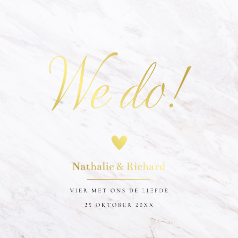 Klassieke trouwkaart wit marmer look luxe goudfolie