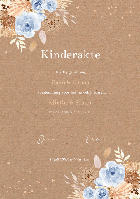 Kinderakte huwelijk bohemian bloemen blauw