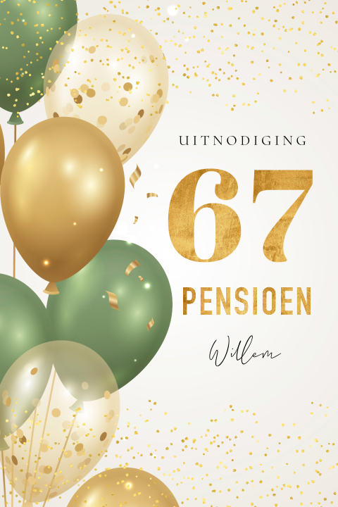 Uitnodiging pensioen feest ballonnen groen