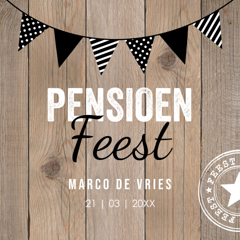 Pensioen uitnodiging kaart feest houtlook bruin slinger man