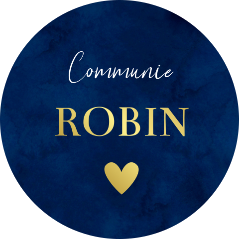 Stickers communie blauw hartje goudfolie | 25 stuks