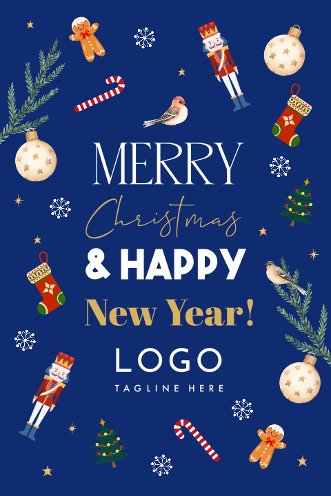 Zakelijke kerstkaart blauw kerstfiguurtjes logo bedrijf