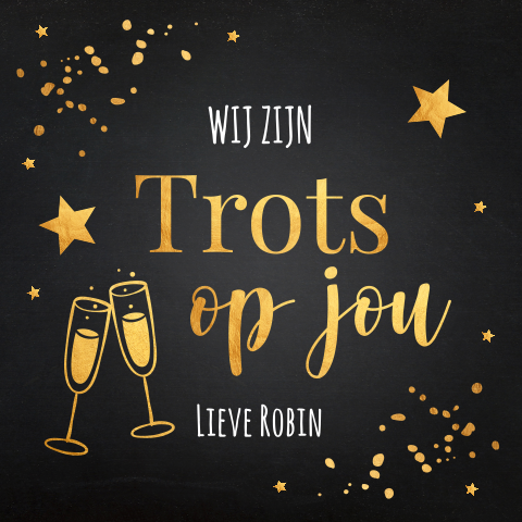 Geslaagd kaart zwart goudlook champagne