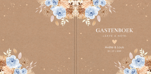 Gastenboek huwelijk bohemian bloemen blauw kraftlook