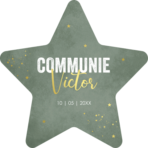 Communie uitnodiging jongen groen ster vorm goudfolie