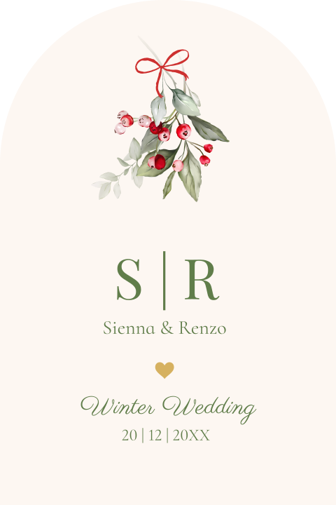 Winter Wedding trouwkaart boog maretak strik