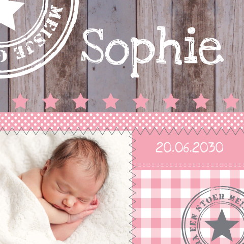 Geboortekaartje foto meisje houtlook