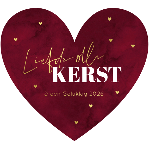 Kerstkaart hartje rood met goudfolie