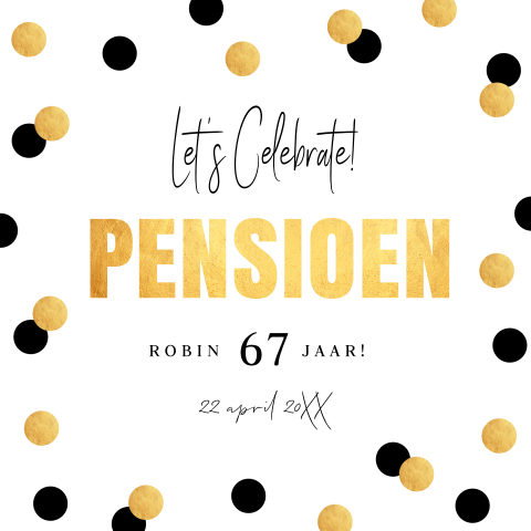 Uitnodiging pensioen feest confetti goudlook