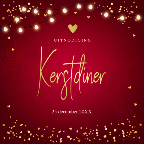Kerstdiner uitnodiging rood spetters lampjes goudfolie