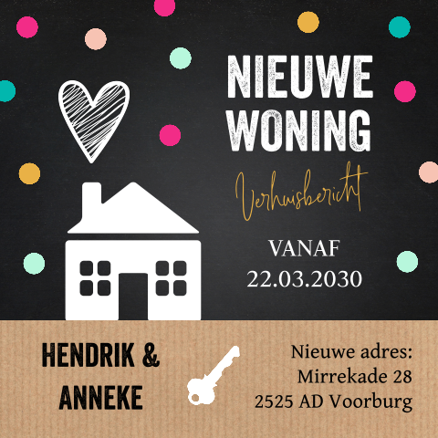 Verhuiskaart dots kleur zwart & kraftlook