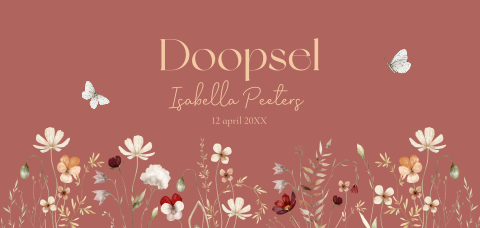 Doop uitnodiging meisje bloemen panorama terraroze