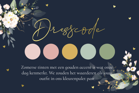 Dresscode kaartje huwelijk witte rozen foliedruk