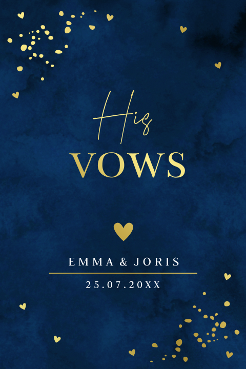 Geloftenkaart blauw spetters hartjes goudfolie