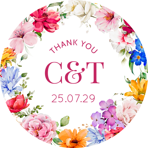 Labeltjes rond huwelijk bloemen roze 4x4 cm | 16 stuks