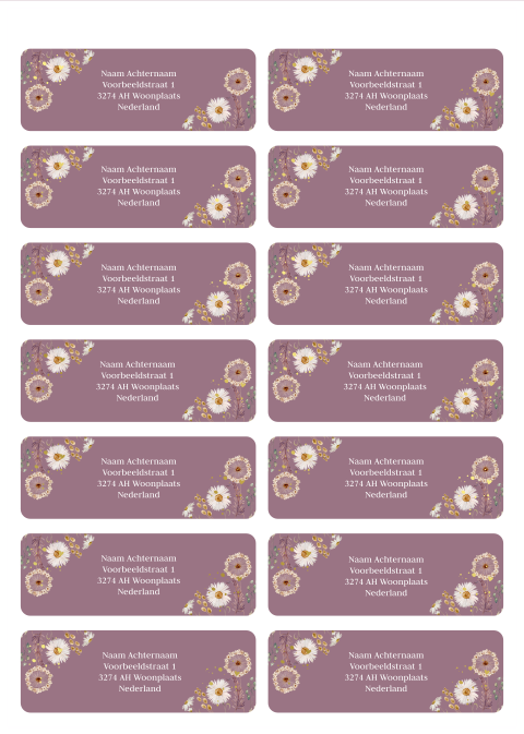 Adresstickers bloemen roze paars goudfolie | 14 stuks 97X34 mm