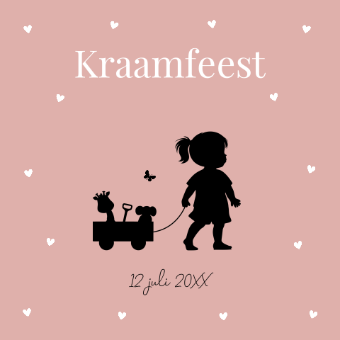 Kraamborrelkaart uitnodiging meisje silhouet oudroze