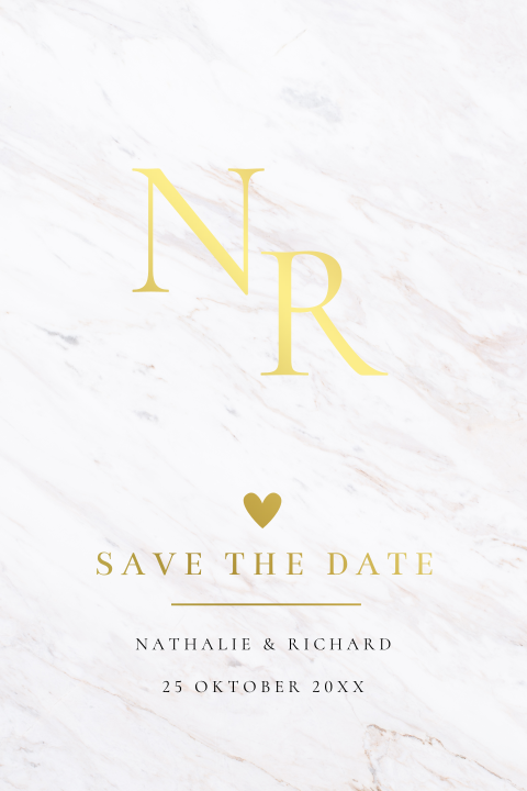 Save the Date kaart marmerlook wit goudfolie