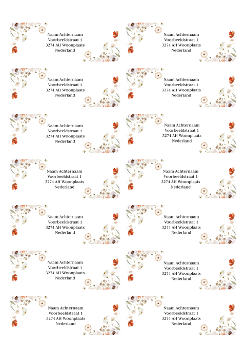Adresstickers wilde bloemen rood wit