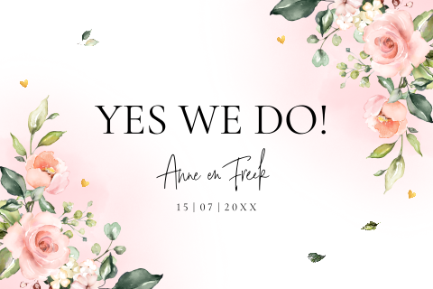 Trouwkaart romantische bloemen botanisch roze | Pink Floral