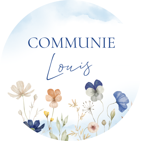 Sluitstickers communie blauw bloemen | 25 stuks