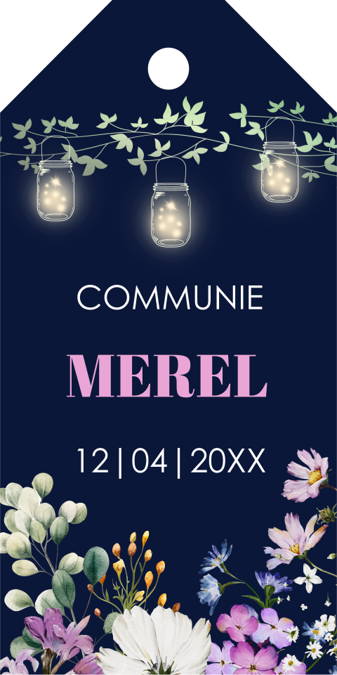 Communie labeltjes meisje paars bloemen