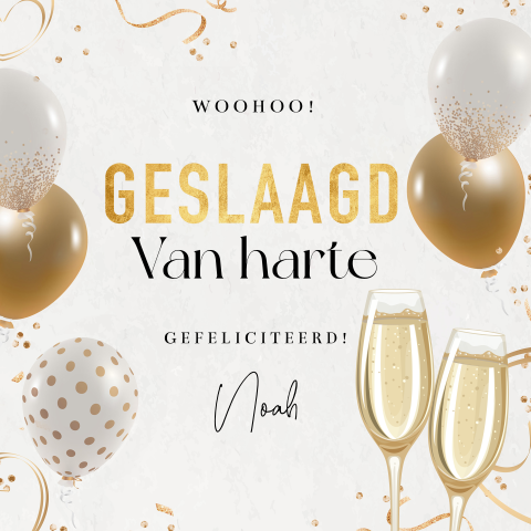 Felicitatie geslaagd diploma wit ballonnen goudlook