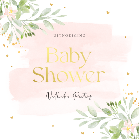 Babyshower uitnodiging roze waterverf bloemen goudfolie