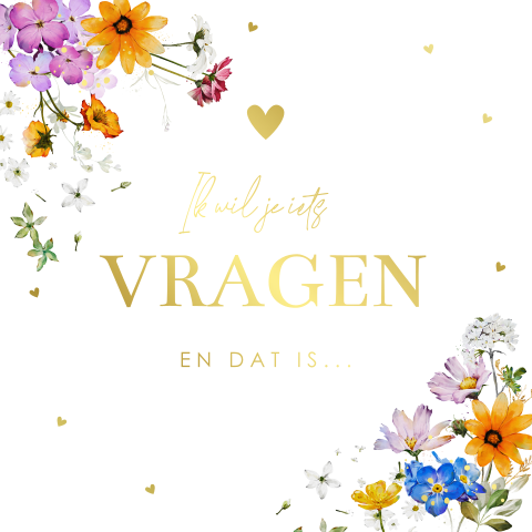 Getuigekaart met kleurrijke veldbloemen goudfolie