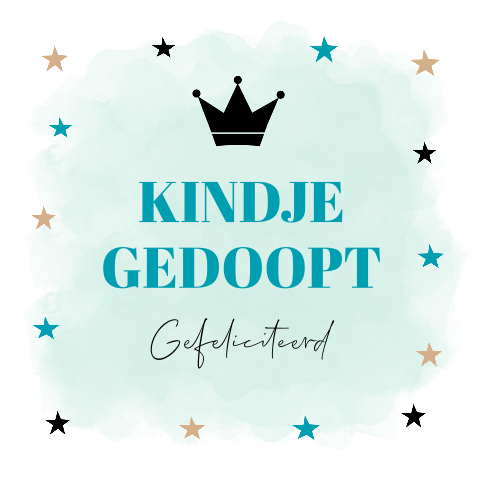 Felicitatie kaart doop jongen watercolour groen kroontje sterren