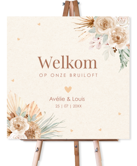 Bruiloftsbord bohemian bloemen beige