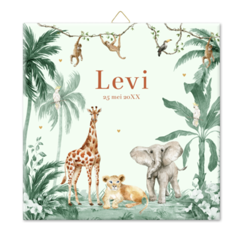 Geboortetegeltje safari & jungle dieren groen jongen