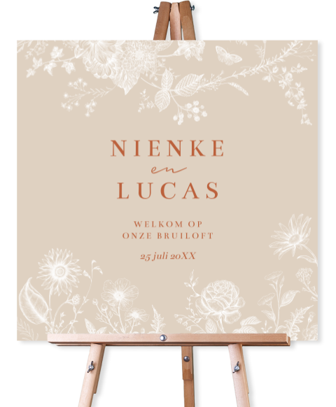 Bruiloftsbord beige botanisch bloemen 70x70 cm