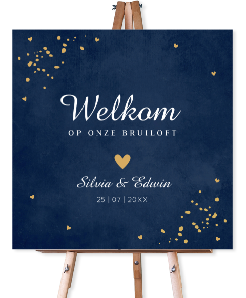 Welkomstbord huwelijk bruiloft donkerblauw