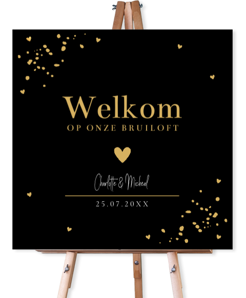 Bruiloftsbord zwart vierkant hartje stijlvol