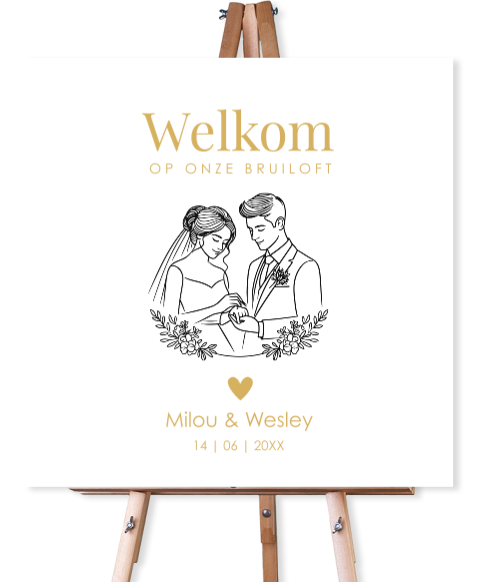 Bruiloftsbord lijntekening koppel